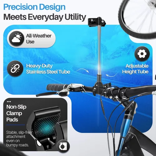 Miniatura 3 de Flexzion Soporte de abrazadera ajustable para sombrilla de bicicleta – Accesorio universal para cochecito, soporte de sombrilla para silla de ruedas