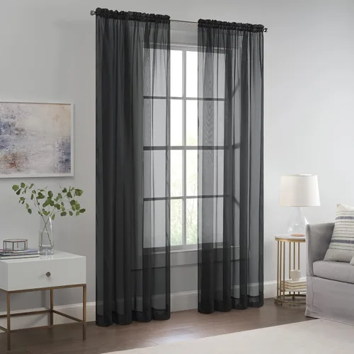 Miniatura 5 de Eclipse Livia - Cortina transparente con bolsillo para barra, 59 x 63 pulgadas, color negro