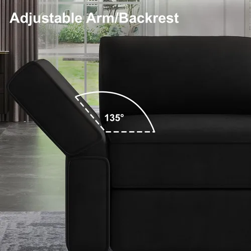 Miniatura 4 de Belffin Módulo de Reposabrazos y Respaldo Modular para Sofá Seccional Modular, Reposabrazos Lateral de Terciopelo, Color Negro
