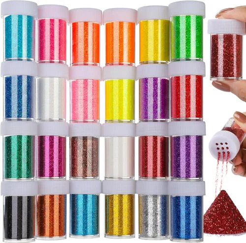 Teenitor Juego de purpurina fina para manualidades, 24 frascos de purpurina extrafina para purpurina de resina y manualidades