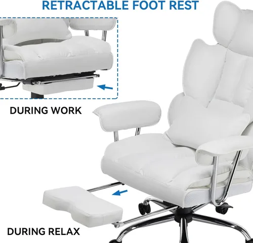 Miniatura 7 de Efomao Silla de Oficina Grande y Alta 400lbs – Silla de Oficina Ejecutiva de Cuero PU con Soporte Lumbar y Reposapiés, Silla de Computadora de Blanco