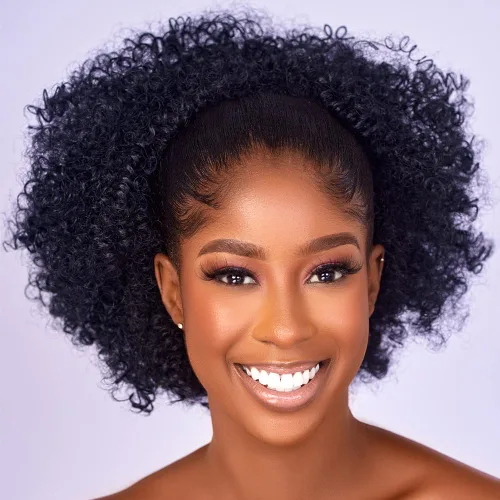 Miniatura 12 de Extensión de cola de caballo rizada con cordón Afro Puff para mujeres negras, extensiones de cabello sintético corto afro Kinkys rizado, extensión