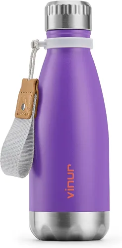 Miniatura 14 de VINUR Botella de agua para niños, 9 onzas, acero inoxidable, doble pared, aislada al vacío, botella de agua para la escuela, frasco en forma de cola