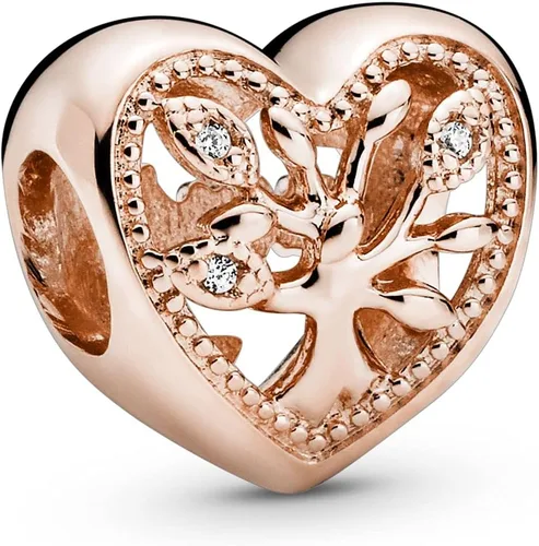 PANDORA Jewelry - Dije de corazón de árbol genealógico calado para mujer, chapado en oro rosa de 14 quilates con circonita cúbica, Metal Oro rosa,