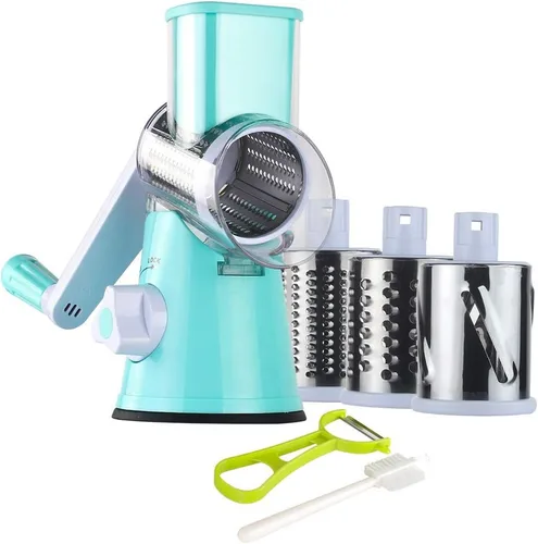 Miniatura 10 de Ourokhome rallador giratorio de queso con manivela manual, triturador de cocina con rebanador de mandolina de velocidad y raspador de hielo con Negro