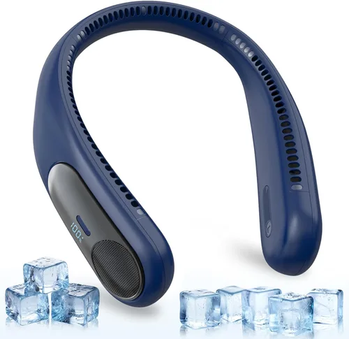 Miniatura 15 de Ventilador de cuello portátil, ventilador personal sin aspas, pantalla LED, 4 velocidades, recargable por USB de 6000 mAh, viento de enfriamiento