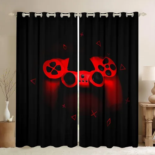 Miniatura 13 de Cortinas de juegos negros y grises, con diseño de notas musicales, cortina de ventana de gamepad para niños, decoración de sala de videojuegos