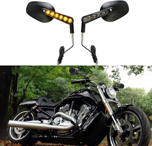 Espejos retrovisores Muscle Pacewalker con luces LED de señales direccionales para H-arley Davidson VROD V-Rod VRSCF Negro