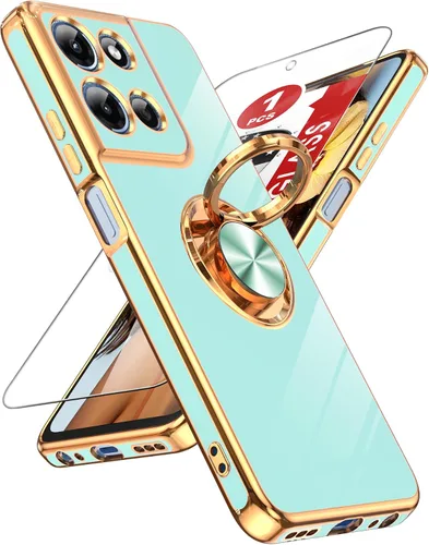Miniatura 34 de LeYi Funda para Samsung Galaxy S22 Ultra con soporte de anillo giratorio de 360°, soporte magnético, chapado en oro rosa, borde protector para Negro