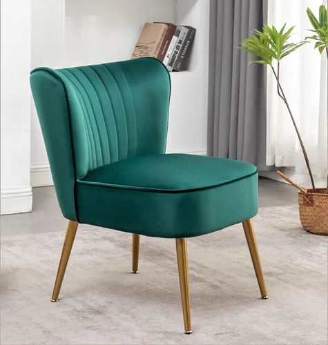 Miniatura 12 de Container Furniture Direct Silla moderna de terciopelo para sala de estar, dormitorio o entrada, diseño elegante y cómodo sin brazos con patas