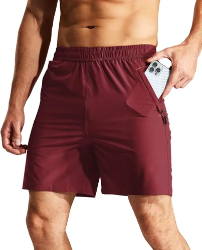 Miniatura 20 de MIER - Pantalones cortos de correr para hombre, de secado rápido, con bolsillo con cremallera, cintura elástica, pantalones cortos atléticos