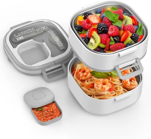 Miniatura 16 de PEDECO Lonchera Bento para adultos y niños, contenedor de comida con un solo compartimento, sin BPA, apta para microondas y lavavajillas