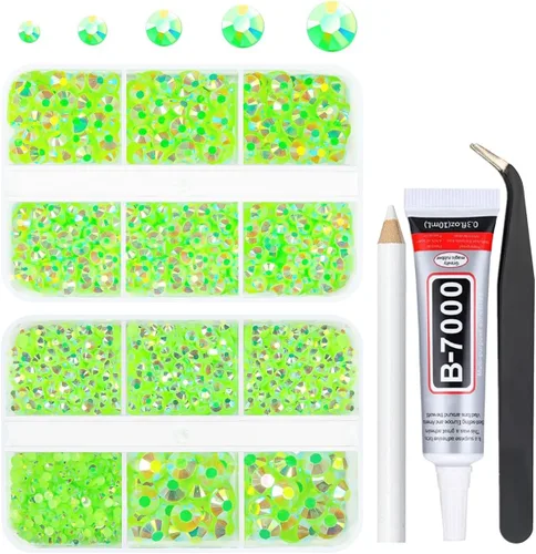 Miniatura 21 de qiipii Diamantes de imitación de resina AB verde aguamarina con pegamento B7000 para manualidades deslumbrantes de 2mm-6mm piedras gelatinosas
