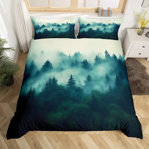 Miniatura 22 de Castle Fairy Funda de edredón con diseño de bandera estadounidense de camuflaje, tamaño individual, silueta de ciervo y árboles marrones, edredón