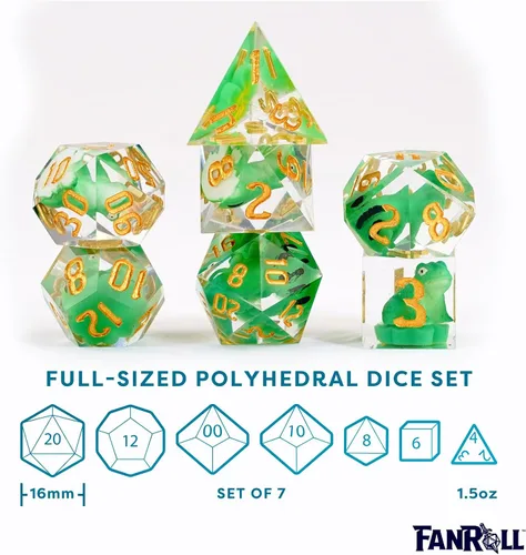 Miniatura 4 de FanRoll - Juego de dados DND de resina de borde afilado: dados de rana, dados de juego de rol para Calabozos y Dragones