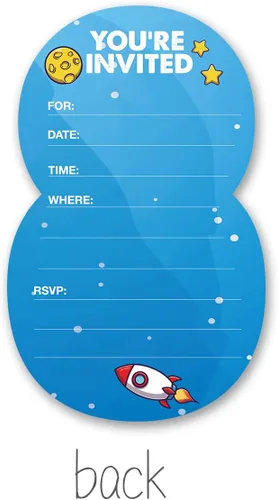 Miniatura 2 de Outer Space - Invitaciones para fiesta de 8º cumpleaños con sobres, juego de 20 tarjetas de invitaciones con forma de astronauta de ocho formas