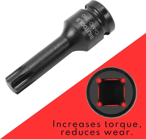 Miniatura 3 de BILITOOLS Juego de 8 piezas de llaves de impacto con puntas Torx de 1/2 pulgada, T30-T80, acero Cr-Mo