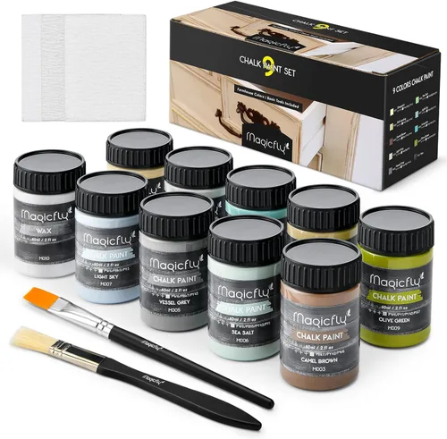 Magicfly Juego de 15 pinturas a la tiza para muebles, 9 colores con acabado ultramate, juego de pintura acrílica para manualidades (2.0 fl oz/2