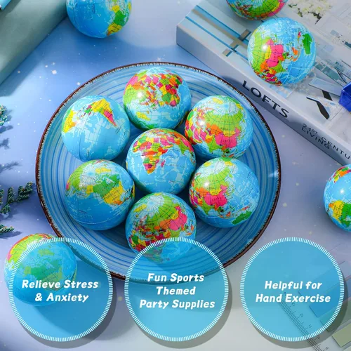 Miniatura 2 de HyDren 20 mini bolas de estrés globo a granel de 2 pulgadas de espuma para aliviar el estrés de la Tierra del mundo para ejercicio de dedos
