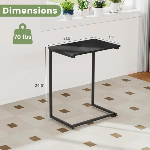 Miniatura 3 de Tangkula C-Shaped End Table, Vintage Accent Couch Table with Heavy-Duty Metal Frame for Coffee/Snacks/Laptop, 26.5" Side Table for Bed, Sofa