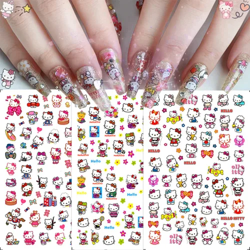 Miniatura 5 de 6 hojas de calcomanías de arte de uñas, autoadhesivas, suministros de arte de uñas, calcomanías kawaii para uñas, diseños de uñas de gato, dijes