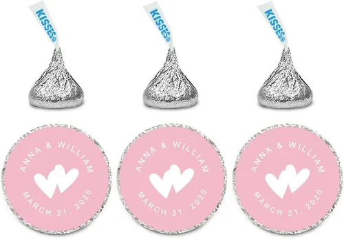 Miniatura 42 de Andaz Press Etiquetas personalizadas de gota de chocolate para boda, nombres y fecha redondos de novios, azul bebé, paquete de 240, personalizadas