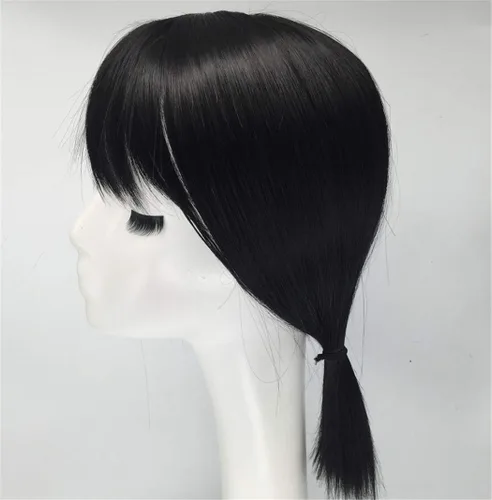 Miniatura 2 de Extensiones de cabello de 14 pulgadas con flequillo, extensiones de cabello con clip en la parte superior para cabello fino (negro, delgado)