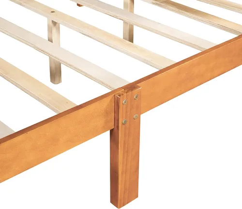 Miniatura 7 de SOFTSEA Base de cama matrimonial de madera maciza con cabecero y estribo, marco de plataforma de cama de madera maciza con soporte de listones