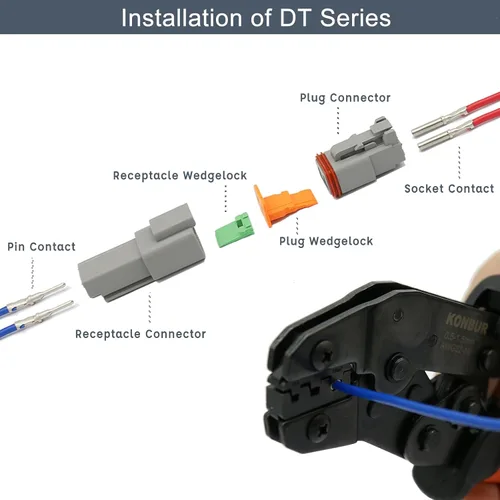 Miniatura 4 de DT Deutsch Kit de conectores de 2, 3, 4, 6, 8, 12 pines, conector eléctrico impermeable gris, #16 contactos estampados, herramienta de extracción