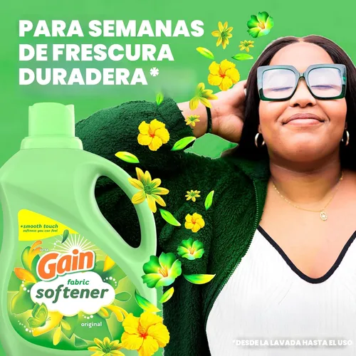 Miniatura 2 de Gain Suavizante líquido para ropa, aroma original, 35 fl oz líq., 48 lavados, Toque suave - suavidad que puedes sentir
