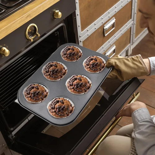 Miniatura 5 de 2 paquetes de molde redondo para magdalenas, molde de acero premium para hornear, molde para cupcakes y tartas de queso, molde para hornear con Negro
