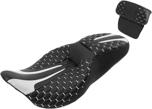 Miniatura 40 de Asiento de conductor, pasajero y piloto - SLMOTO Asiento de motocicleta de una pieza para 2 personas, compatible con Harley Touring Road King CVO