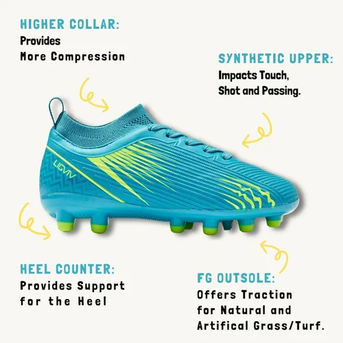 Miniatura 6 de LIGVIV Boys Girls Soccer Cleats - Kids Dynamic Collar Football Shoes - Firm Ground Outdoor Green Blue