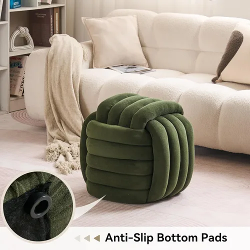 Miniatura 4 de FOXHUNTER Moderno reposapiés otomano, taburete trenzado de felpilla con relleno de esponja, exquisito taburete de puf para mesa auxiliar, taburete