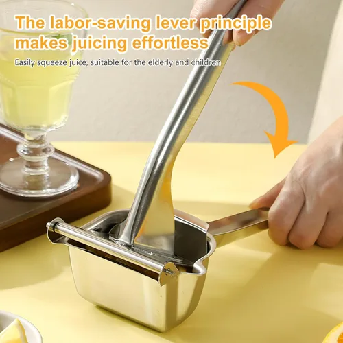 Miniatura 4 de Exprimidor manual de mano de metal de acero inoxidable, jugo extractor de prensa fría a mano para frutas suaves jugosas como limas, limones