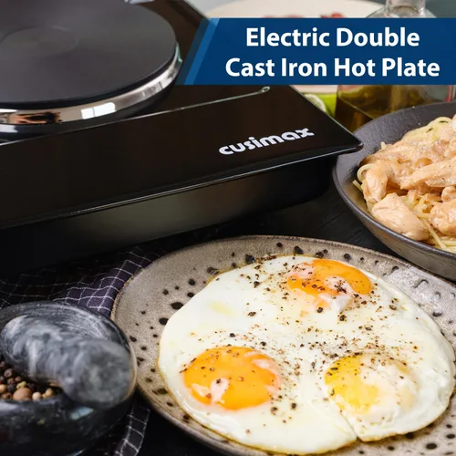 Miniatura 6 de CUSIMAX Placa caliente eléctrica de 1800 W, quemador doble de encimera para cocinar, quemador eléctrico portátil con control de temperatura Negro
