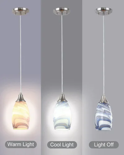 Miniatura 21 de karyfine Mini lámparas colgantes de vidrio artístico para isla de cocina, hechas a mano en color teja con vidrio dorado, iluminación colgante