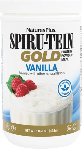 NaturesPlus SPIRU-TEIN GOLD, Vainilla, 1.03 libras, proteína en polvo a base de plantas, vitaminas y minerales para la energía, vegetariana, sin