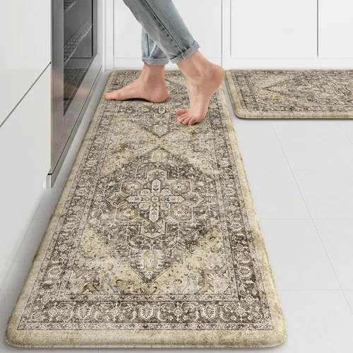 Miniatura 52 de KIMODE Alfombra de Cocina Antifatiga 2 Piezas, Alfombras de Cocina Antideslizantes e Impermeables, Alfombra de Cocina de Estilo Rústico en Gris