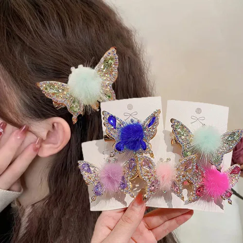 Miniatura 13 de Horquilla de mariposa voladora, pinzas para el cabello con diamantes de imitación de mariposa, elegante clip lateral de metal, pinzas de mariposa