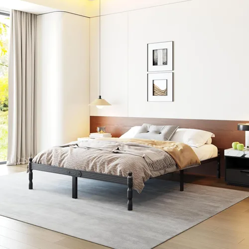 Miniatura 11 de Base de cama resistente de tamaño individual con almacenamiento y tapón de colchón, marco de cama de metal con plataforma, no necesita somier, fácil