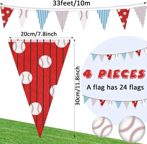 Miniatura 2 de VitalCozy 4 banderines de béisbol de 131 pies, decoraciones de fiesta, banderas triangulares de béisbol, banderines para pelota estadounidense