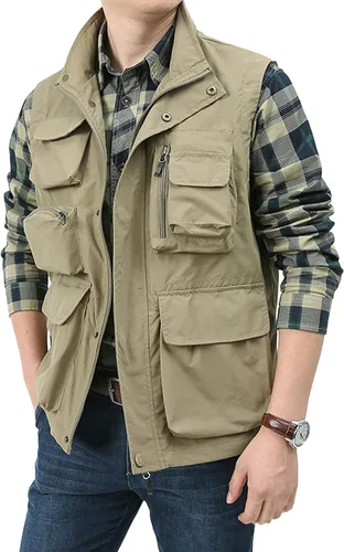 Gihuo Chaleco utilitario para hombre, versátil, para verano, trabajo, safari, pesca, chaleco de carga con múltiples bolsillos