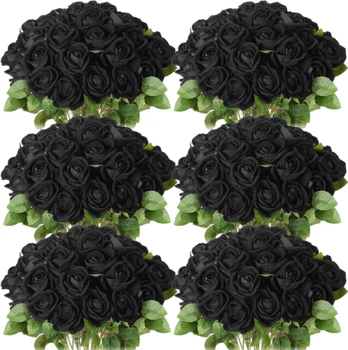 Miniatura 16 de Jexine 50 piezas de flores de rosa artificiales a granel realistas de seda falsa con tallo largo, ramo de flores artificiales de plástico de aspecto