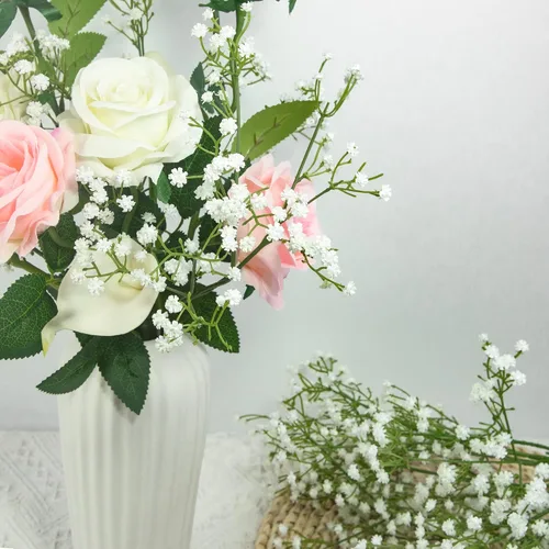 Miniatura 6 de Ramo de flores artificiales de gypsophila blanca con 12 tallos de flores de tacto real para bodas, fiestas, coronas, arreglos florales, decoración