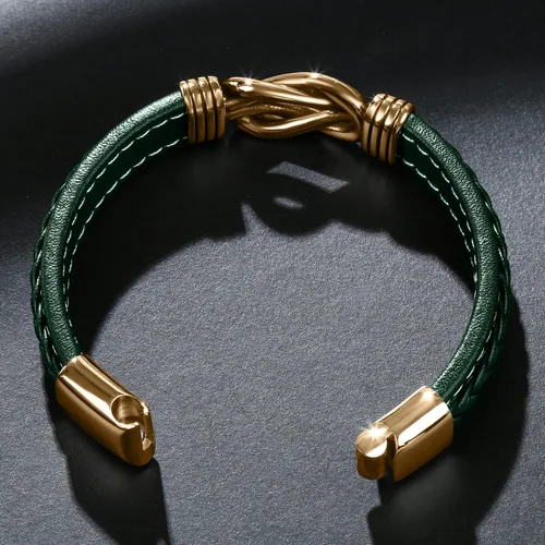 Miniatura 5 de Pulsera de cuero para hombre, pulsera de acero inoxidable, hebilla magnética para hombre