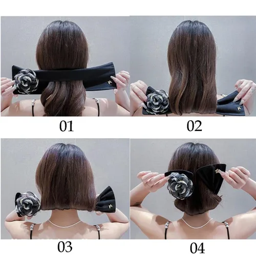 Miniatura 2 de YOYLMAL - 3 piezas para hacer moños de cabello para tornillo, moño flexible de flor de camelia grande, lazos para el cabello de torsión francesa