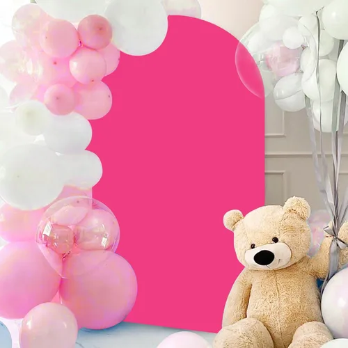 Miniatura 2 de Cubierta de Arco de 6.6 pies Rosa Intenso Spandex Cubierta de Fondo de Arco de Boda Elástica Cubierta de Soporte de Arco Superior Redondo Fucsia
