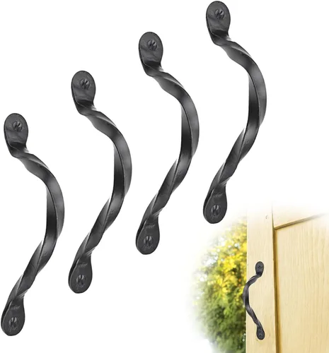 Miniatura 24 de Paquete de 2 manijas decorativas negras de 4.5 pulgadas, manija decorativa de puerta de hierro, manija de puerta de metal rústico para puertas Negro