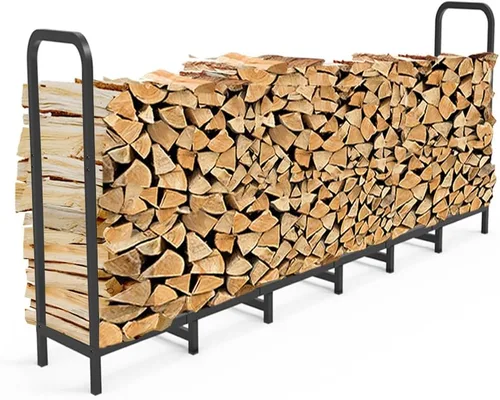 Soporte para Leña de 8 Pies, Apilador de Troncos de Fuego Resistente Ajustable para Chimenea, Organizador de Almacenamiento de Metal para Pilas de